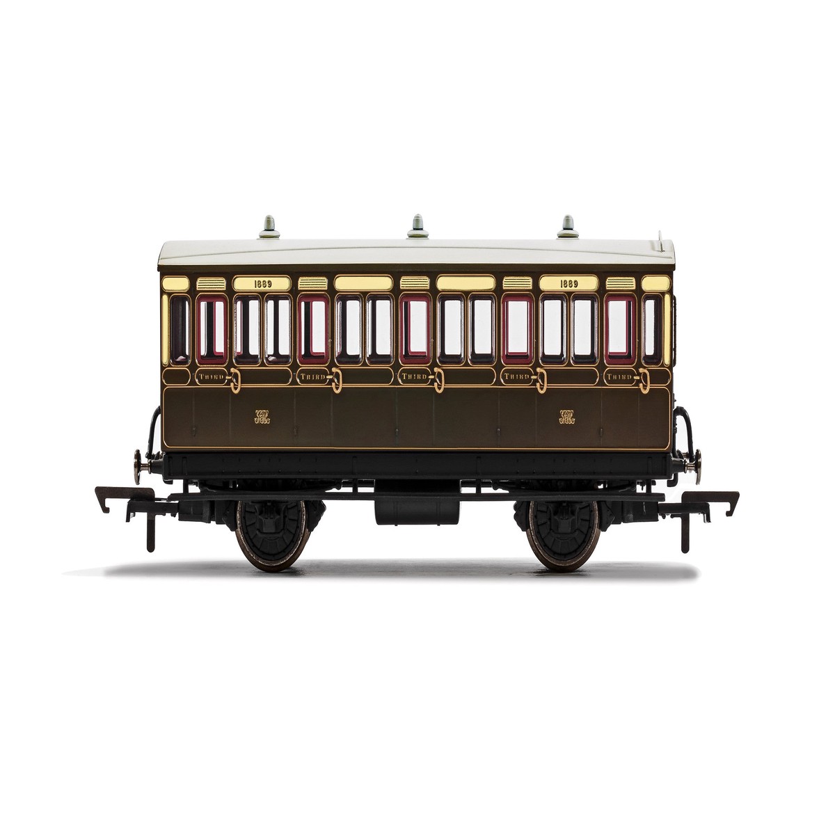 Hornby R40112 GWR, 4 Wheel Coach, 3rd Class, Fitted Lights, 1889