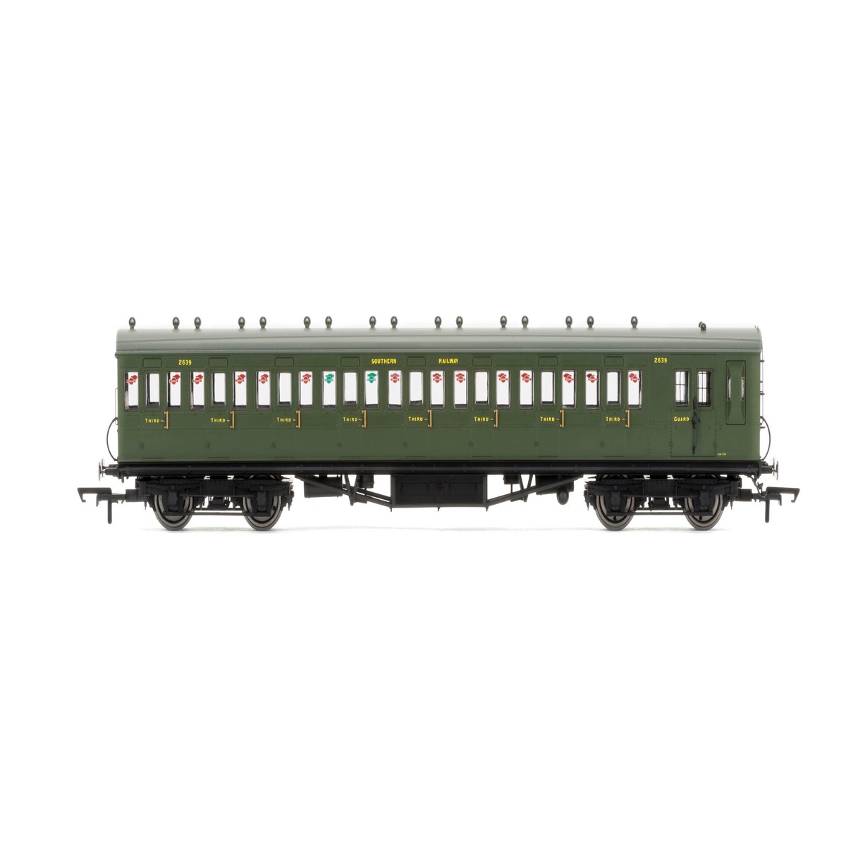 Hornby R4717 58' Maunsell Rebuilt (Ex LSWR 48') Eight Compartment Brake Third 2639 in SR Olive Green