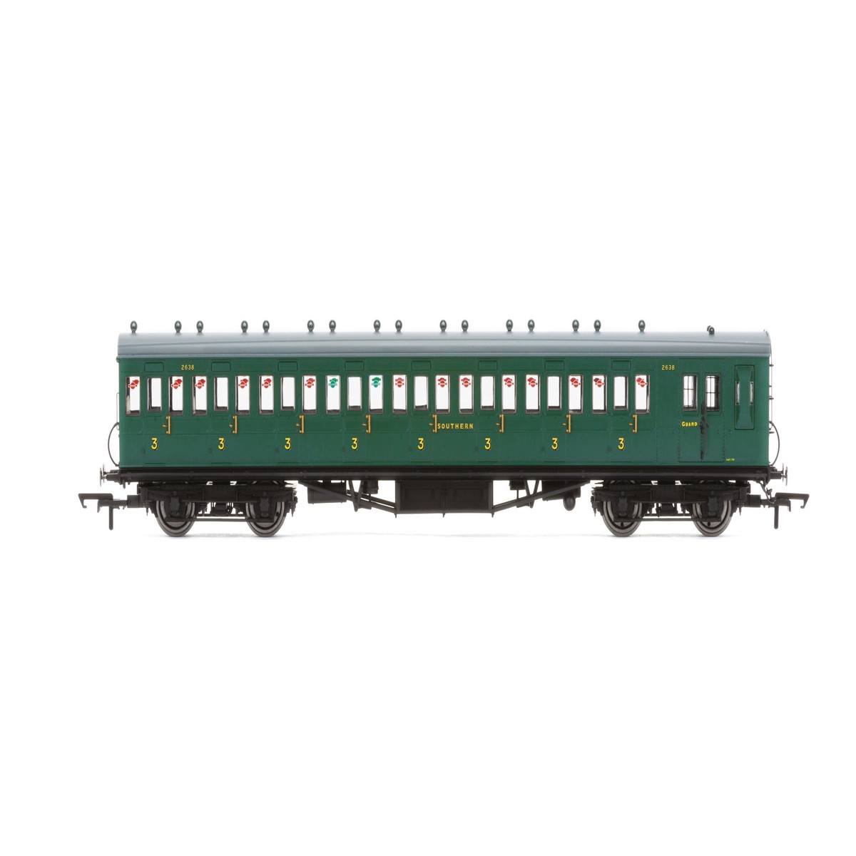 Hornby R4792 58' Maunsell Rebuilt (Ex-LSWR 48) Eight Compartment Brake Third 2638 in SR Malachite Green