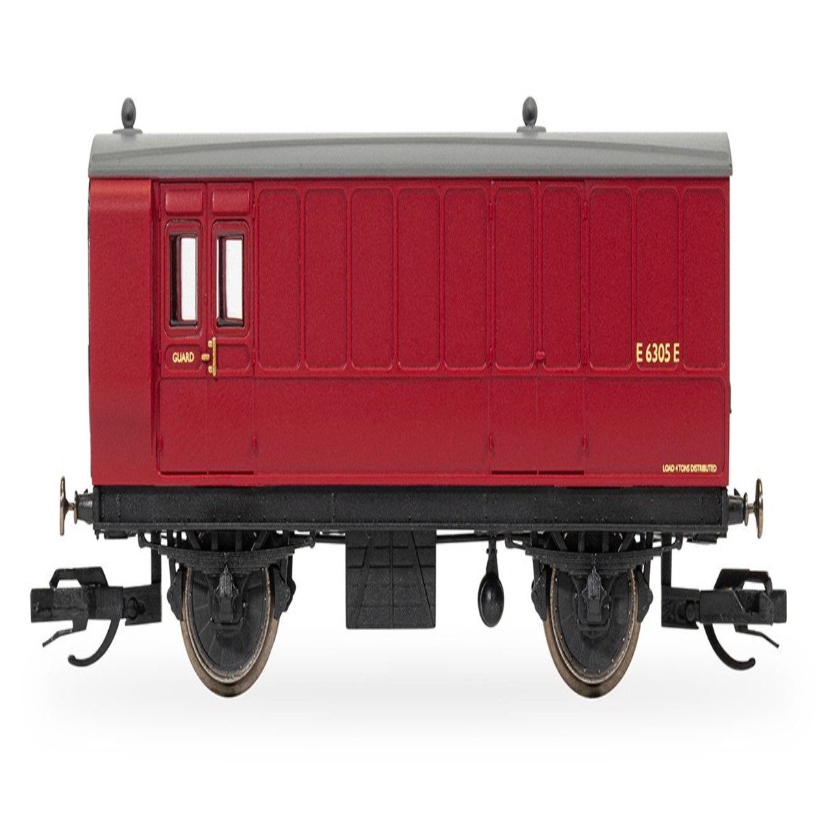 Hornby TT:120 - 4 Wheel Third Class Brake Baggage Coach 'No.6305' BR Crimson  - TT4062