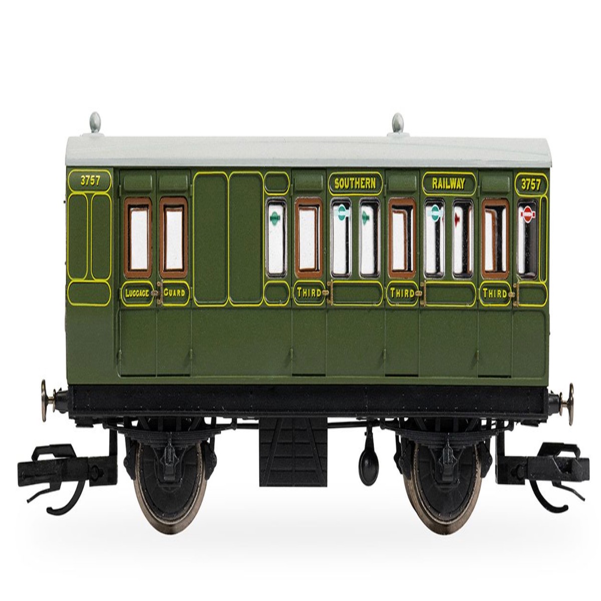 Hornby TT:120 - 4 Wheel Third Class Brake Coach 'No.3757' SR Green- TT4053