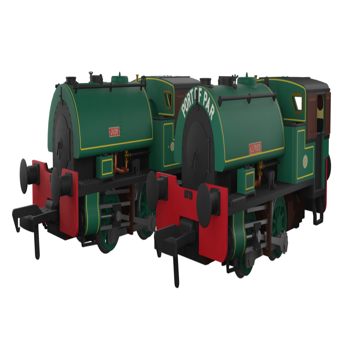 Rapido Trains OO Gauge Port of Par Bagnalls Twin Pack Lined Dark Green DCC Sound Fitted - 968501
